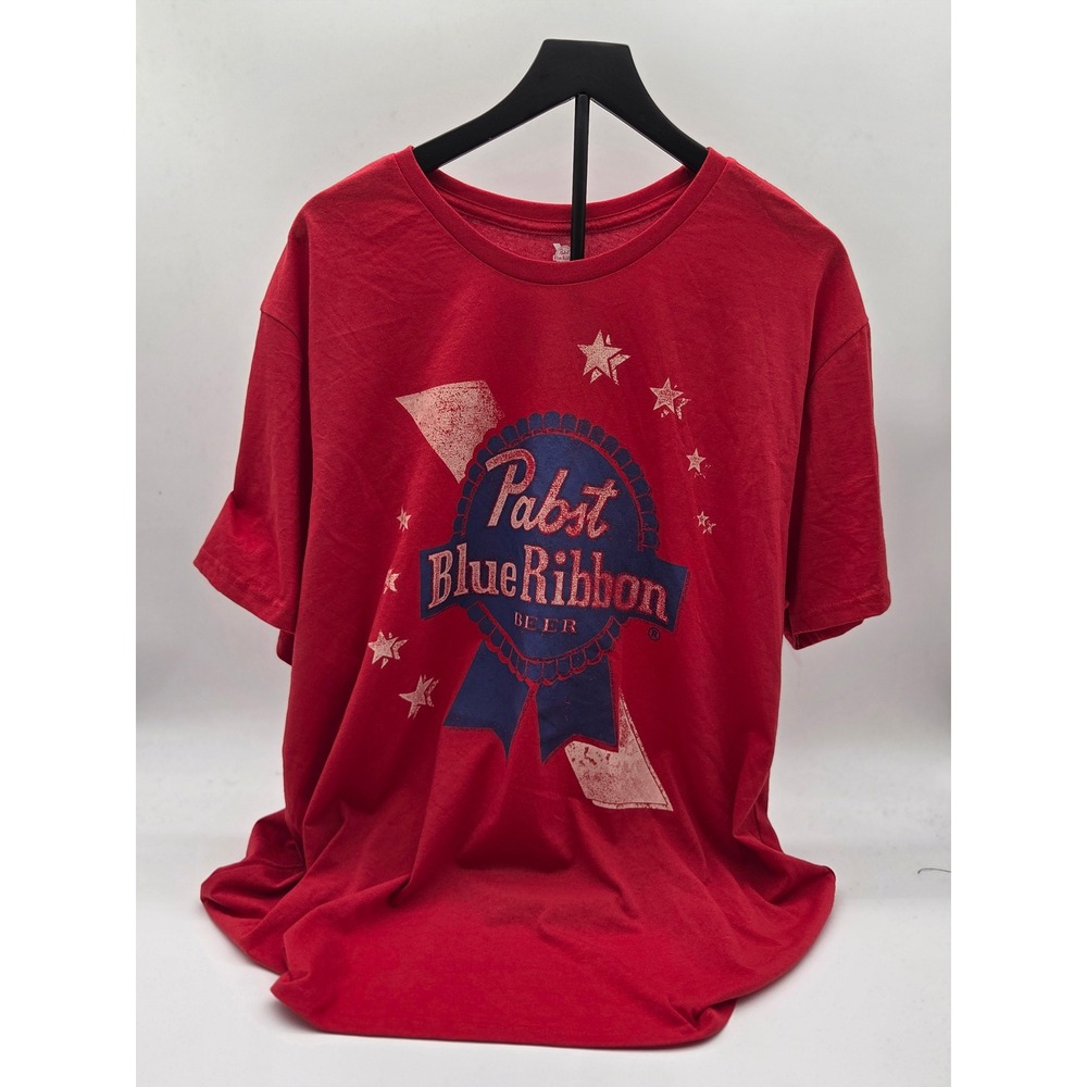 Pabst Blue Ribbon PBR Beer Graphic T-Shirt Red 2XL Recycled Cotton Blend